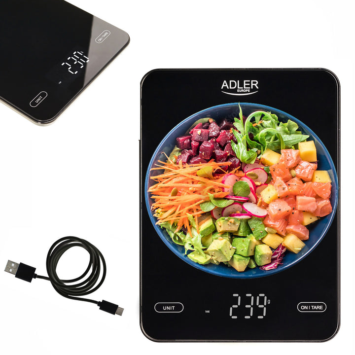 Kuchyňská váha, Adler, černá 10 kg, nabíjecí přes USB, AD 3177