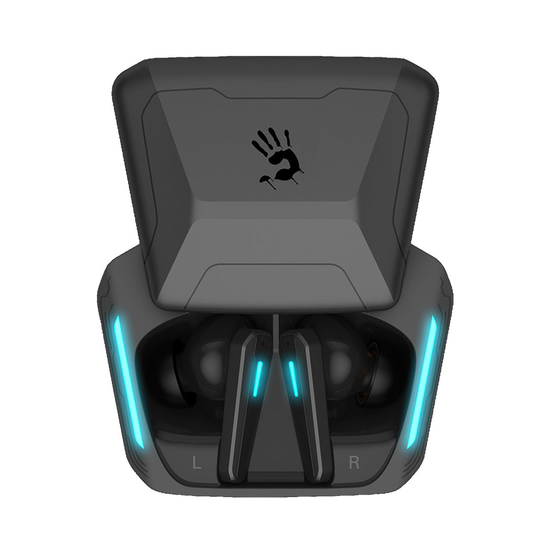 Bezdrátová sluchátka Bloody, Bluetooth 5.2, TWS, nabíjecí pouzdro, černá/modrá, M70