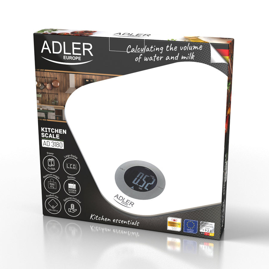 Kuchyňská váha Adler, tvrzené sklo, LCD displej, do 10 kg, AD 3180
