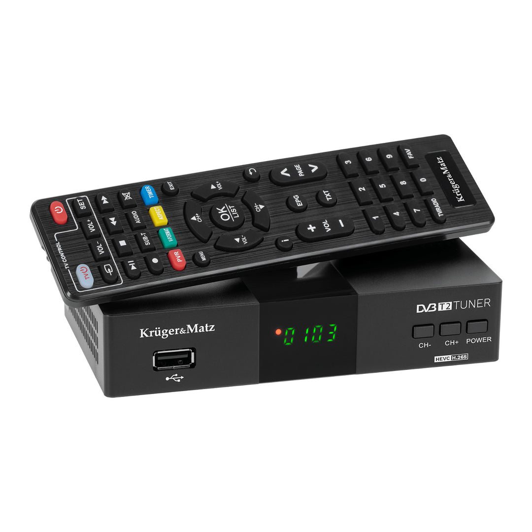 Tuner a dekodér DVB-T2 KM0550D H.265 HEVC EPG PVR Timeshift Kruger&Matz