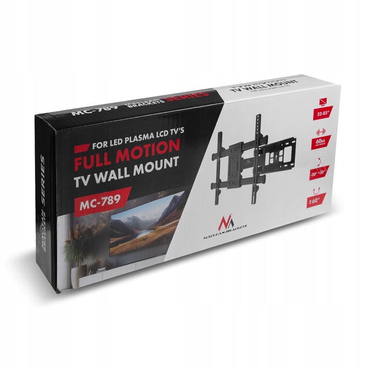 Držák Maclean na TV, max. VESA 600x400, 32-85", 60 kg, horizontální a vertikální nastavení úhlu, profil 65-390 mm, černý, MC-789