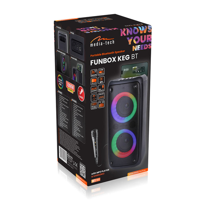 Přenosný reproduktor Media-Tech, karaoke, Bluetooth 5.0, 1000 W, MT3181