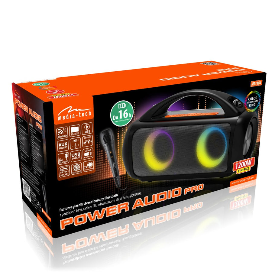 Přenosný reproduktor Media-Tech, karaoke, Bluetooth 5.3, 1200 W, MT3184