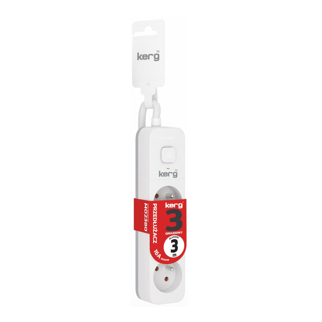 Prodlužovací kabel KERG s vypínačem 3 zásuvky bílo-šedý 3m 16A H05VV-F 3x1,5mm2