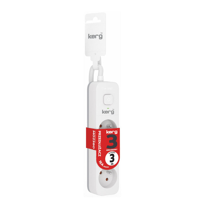 Prodlužovací kabel KERG s vypínačem 3 zásuvky bílo-šedý 3m 16A H05VV-F 3x1,5mm2