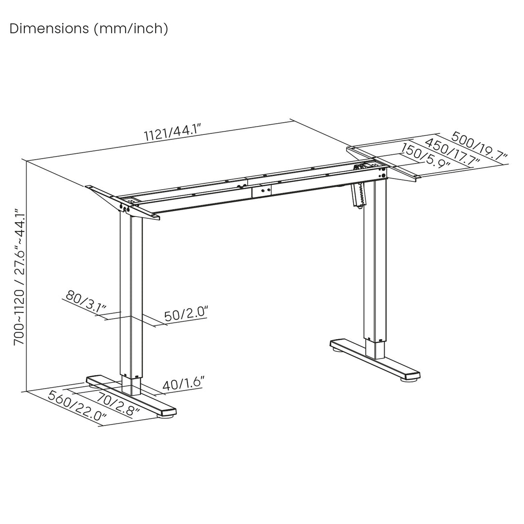 Výškově nastavitelný elektrický stůl Ergo Office, max. výška 1160 mm, max. hmotnost 80 kg, bez desky, bílý, ER-400 W