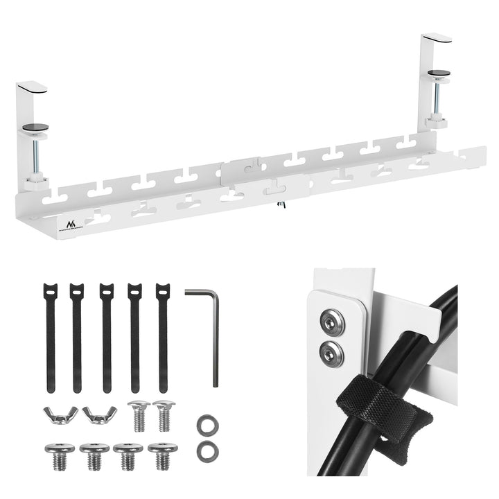 Organizér kabelů Maclean pod stůl, max. zatížení 5 kg, max. 728 mm, bílý, MC-103 W