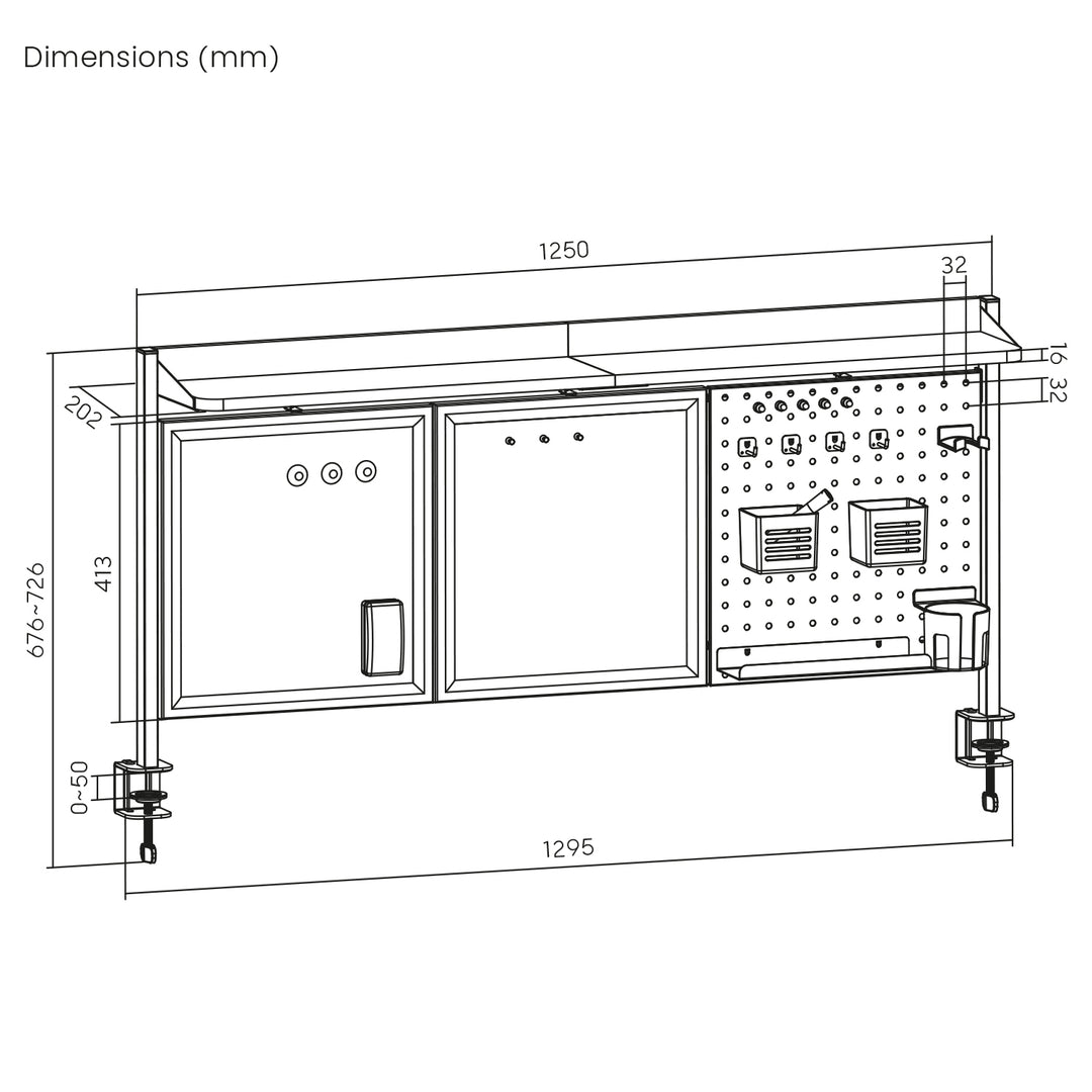 Dělící stůl / organizér Ergo Office, max. zatížení 10 kg, bílý a korková deska, šířka 1250 mm, bílý, ER-300 W