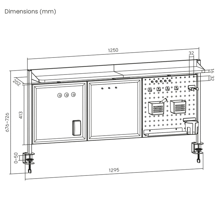 Dělící stůl / organizér Ergo Office, max. zatížení 10 kg, bílý a korková deska, šířka 1250 mm, bílý, ER-300 W