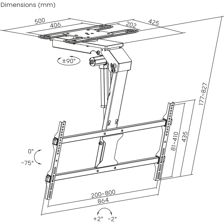 Elektrický držák pro televizor Maclean, stropní, držák Tuya, max. VESA 800x400, nastavitelný +90°~-90°, pro TV 43-86", max. 45 kg, MC-109 T