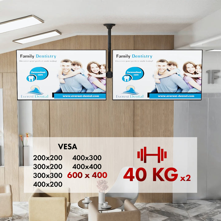 Stropní držák Maclean pro dva televizory, max. zatížení 2x40 kg, 34-60", max. VESA 600x400, MC-111 B