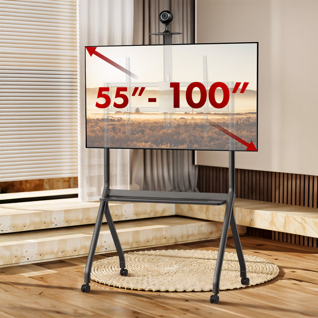 Maclean TV stojan / vozík, police na kamery, na kolečkách, 55-100", max. zatížení 120kg/10kg police, max. VESA 900x600, černá, MC-114 B