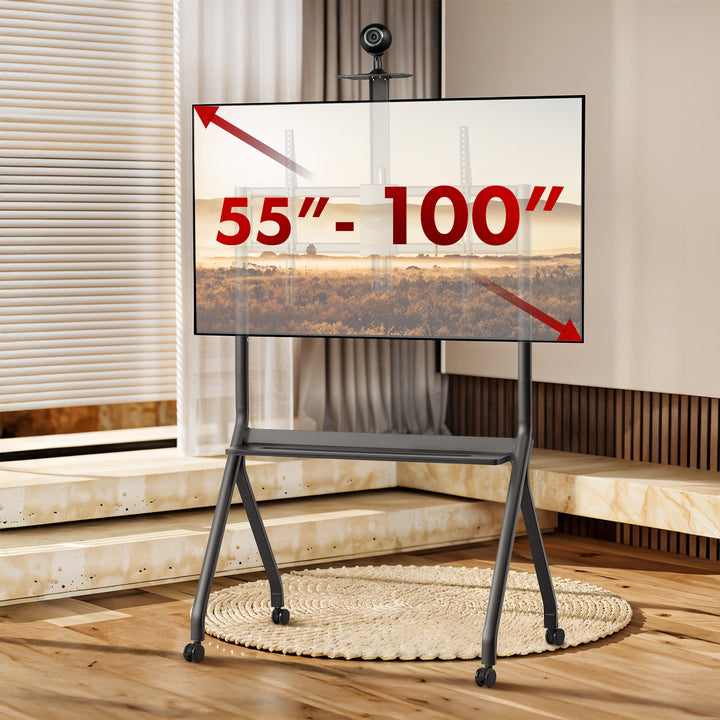 Maclean TV stojan / vozík, police na kamery, na kolečkách, 55-100", max. zatížení 120kg/10kg police, max. VESA 900x600, černá, MC-114 B