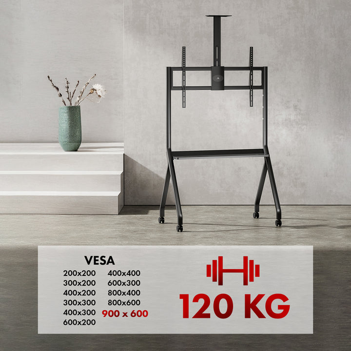 Maclean TV stojan / vozík, police na kamery, na kolečkách, 55-100", max. zatížení 120kg/10kg police, max. VESA 900x600, černá, MC-114 B