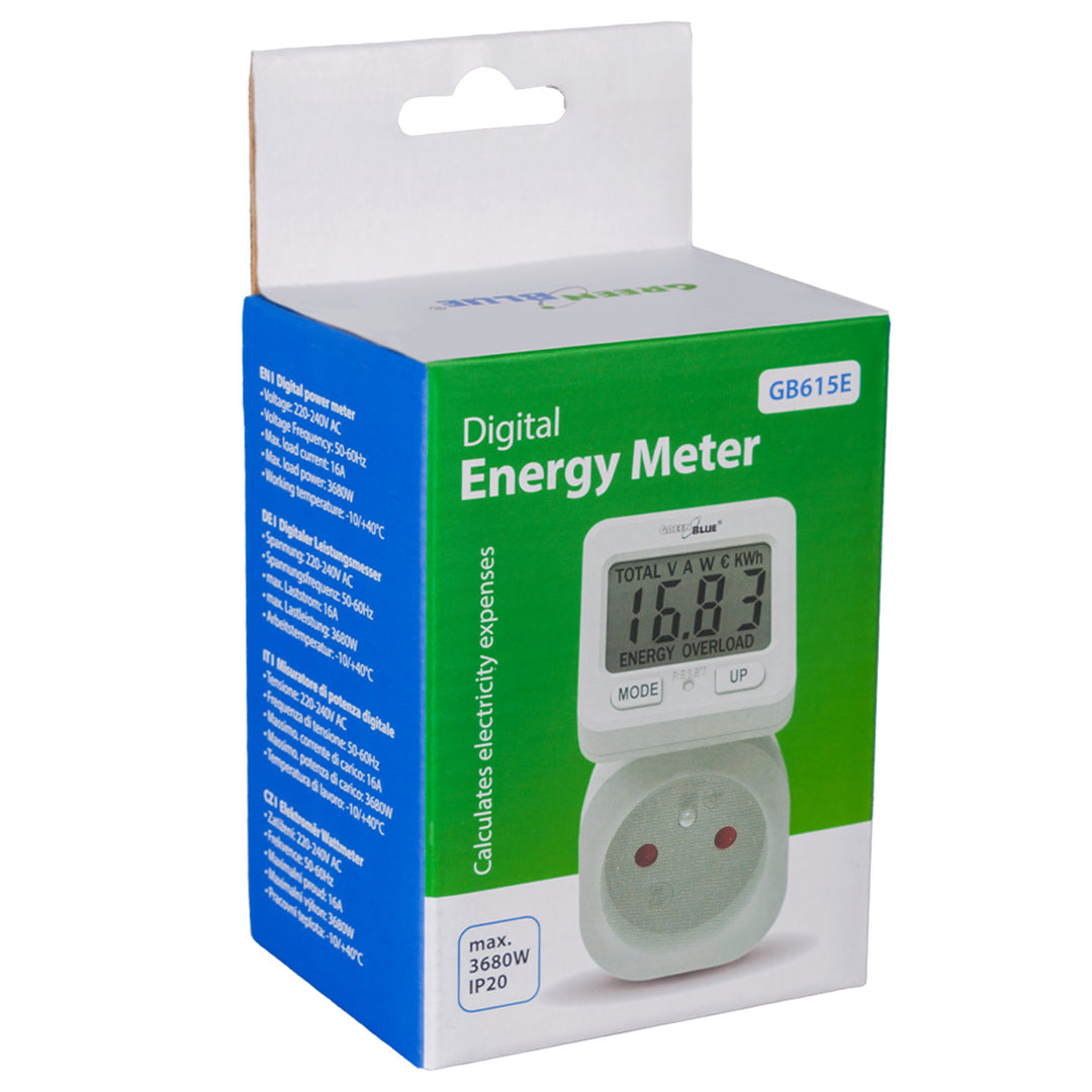 GreenBlue elektroměr, wattmetr, 16A, max. 3680W, dílčí paměť, GB615 E, 2 kusy