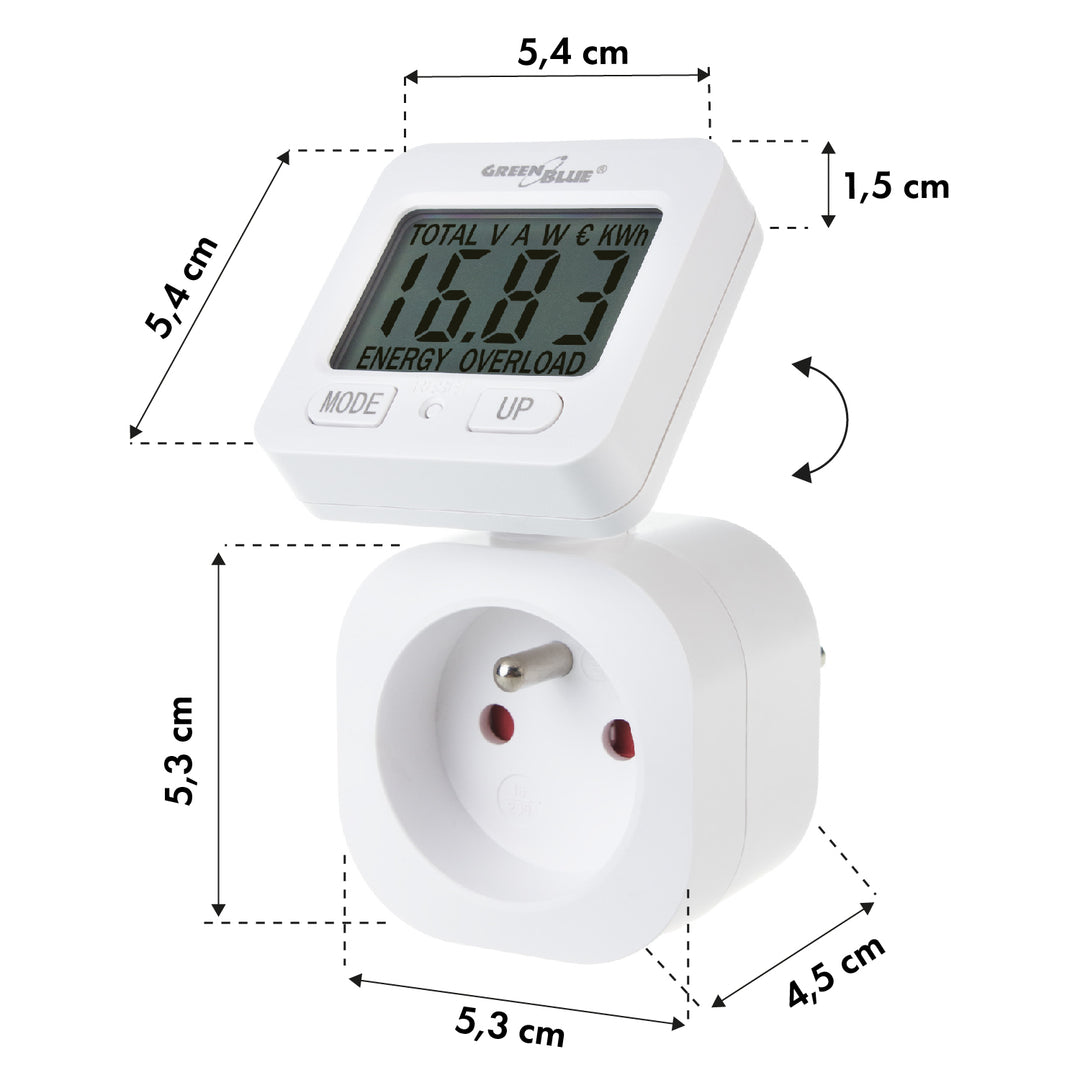 GreenBlue elektroměr, wattmetr, 16A, max. 3680W, dílčí paměť, GB615 E, 2 kusy