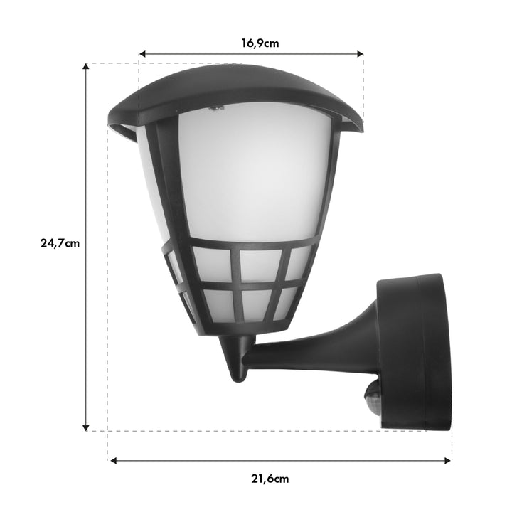 Nástěnné svítidlo 1xE27 s čidlem Maclean, infračervené čidlo, max. zátěž 60W, IP65, černé, MCE518 B + LED žárovka E27, 6W 230V Maclean Energy MCE267 WW teplá bílá 3000Klm 720lm retro edison dekorativní
