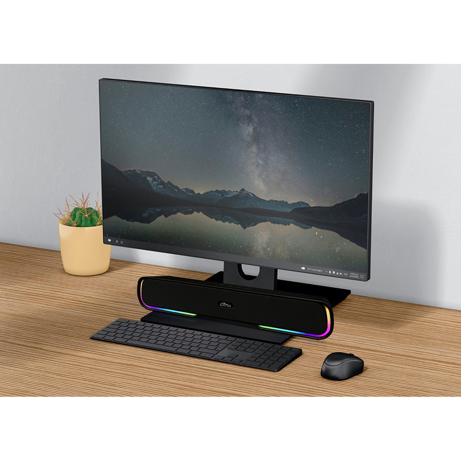 Přenosný reproduktor Bluetooth soundbar, vícebarevné podsvícení RGB, RMS 10 W, PMPO 450 W, FM rádio, MP3. AUX, vestavěná dobíjecí baterie, Media-Tech PHANTOM BT.