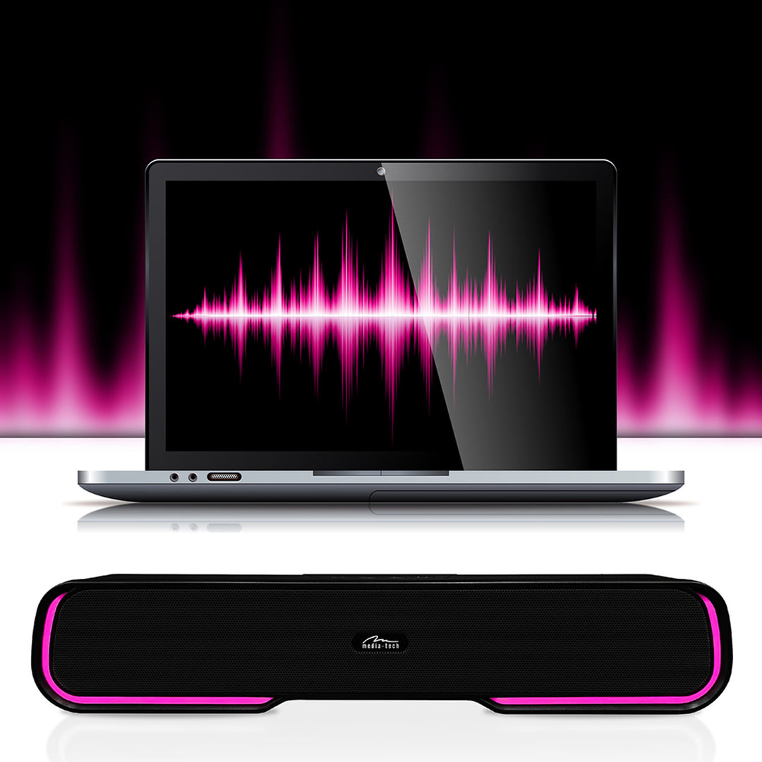 Přenosný reproduktor Bluetooth soundbar, vícebarevné podsvícení RGB, RMS 10 W, PMPO 450 W, FM rádio, MP3. AUX, vestavěná dobíjecí baterie, Media-Tech PHANTOM BT.