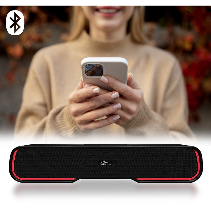 Přenosný reproduktor Bluetooth soundbar, vícebarevné podsvícení RGB, RMS 10 W, PMPO 450 W, FM rádio, MP3. AUX, vestavěná dobíjecí baterie, Media-Tech PHANTOM BT.
