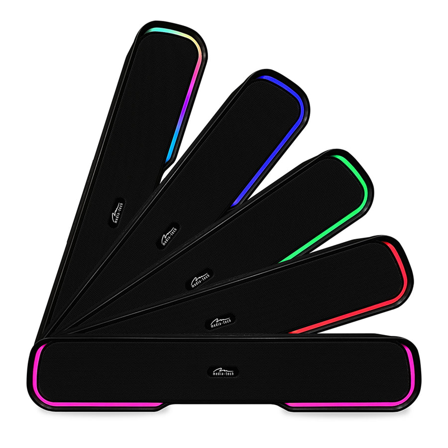 Přenosný reproduktor Bluetooth soundbar, vícebarevné podsvícení RGB, RMS 10 W, PMPO 450 W, FM rádio, MP3. AUX, vestavěná dobíjecí baterie, Media-Tech PHANTOM BT.