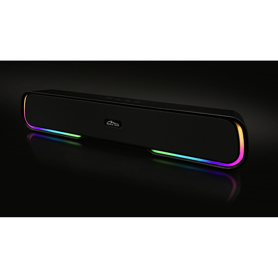 Přenosný reproduktor Bluetooth soundbar, vícebarevné podsvícení RGB, RMS 10 W, PMPO 450 W, FM rádio, MP3. AUX, vestavěná dobíjecí baterie, Media-Tech PHANTOM BT.