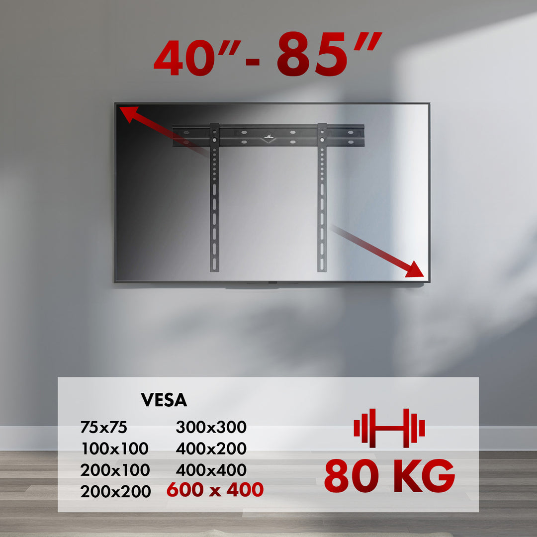 Ultraplochý nástěnný držák Maclean pro TV, 40-85", max. VESA 600x400, nosnost do 80 kg, MC-123
