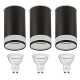 Povrchové svítidlo Maclean, bodové, kulaté, hliníkové, GU10, 55x130mm, černá barva, MCE361 B 3ks + LED žárovka GU10 7W Maclean Energy MCE437 WW teplá bílá 3000K, 220-240V~, 50/60Hz, 490lm, 3ks