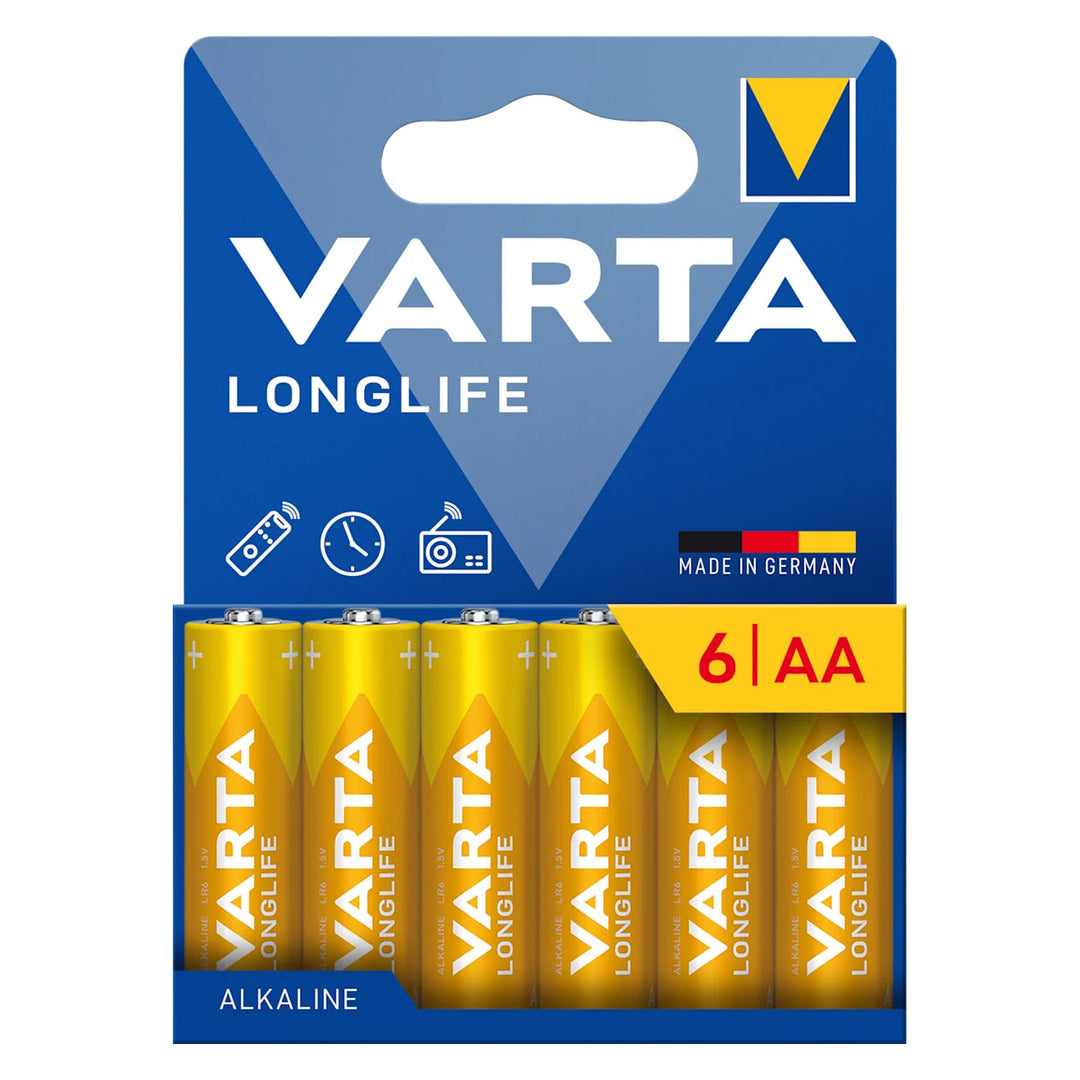 6 ks alkalických baterií 1,5 V LR6 AA Varta Longlife v blistru