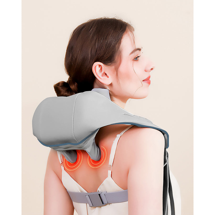 Masážní přístroj na ramena a krk. Shiatsu, 5D imitace rukou, 6 masážních hlavic, 3 režimy, 3 rychlosti, bezdrátový, nabíjecí port USB-C MASÁŽNÍ STROJ NA KRK A RÁCE
