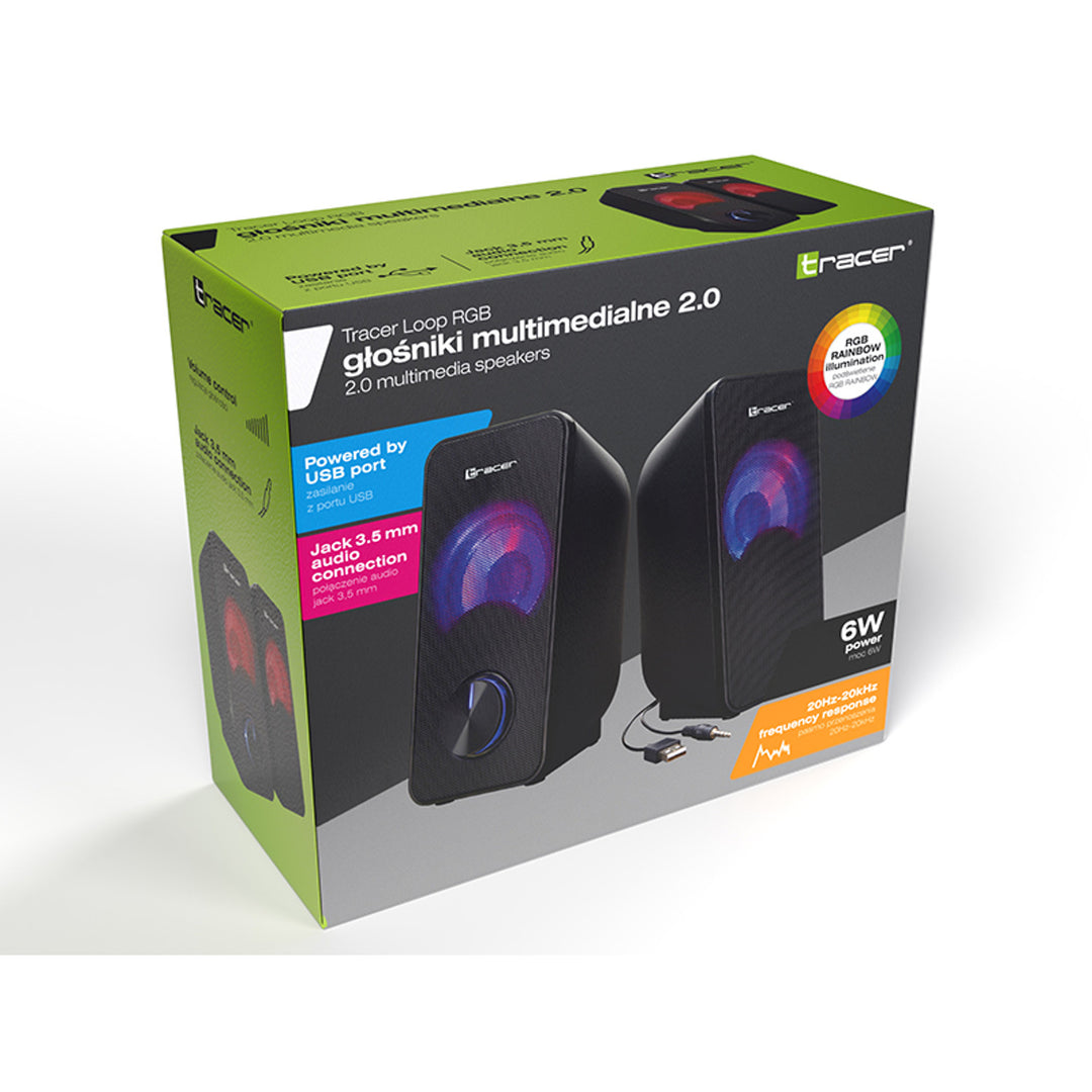 Reproduktory Tracer, podsvícení RGB, 6 W RMS, napájení USB, smyčka