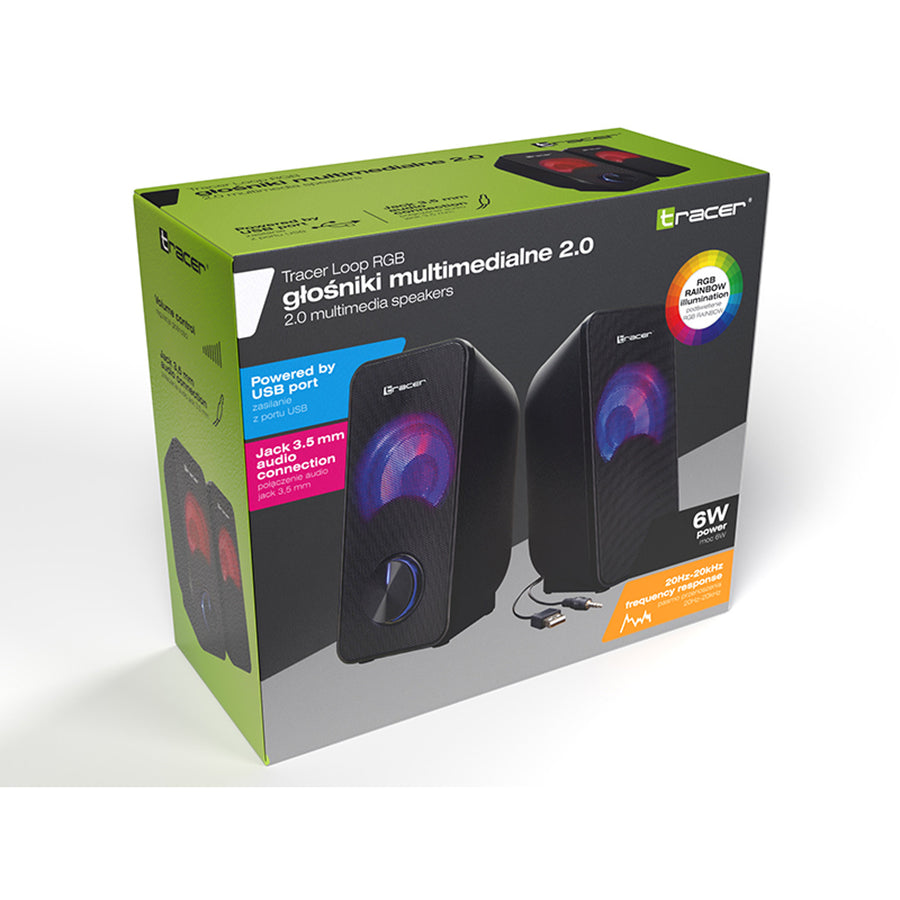 Reproduktory Tracer, podsvícení RGB, 6 W RMS, napájení USB, smyčka