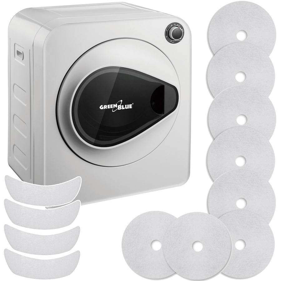 GreenBlue elektrická sušička prádla, náplň 3 kg, GB405+4ks GreenBlue GB483 sada filtrů pro sušičku prádla , 1x vstup, 2x výstup