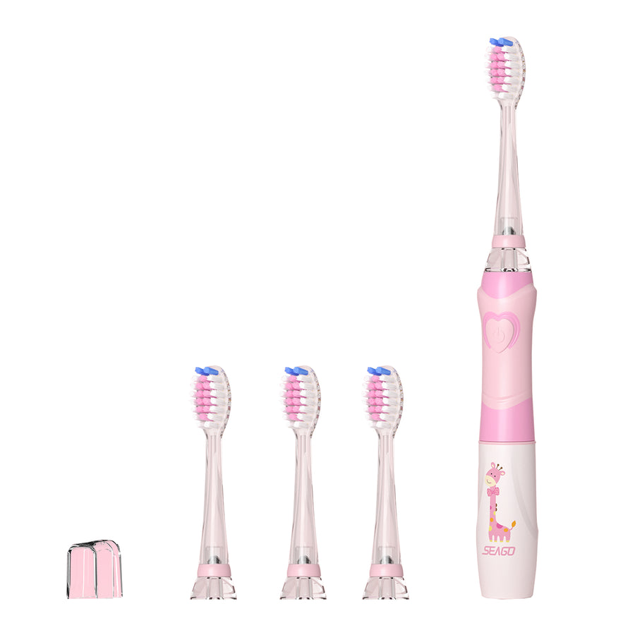 SEAGO dětský sonický zubní kartáček, růžový, 3 hroty, SG-977 Pink + SEAGO dětský sonický zubní kartáček, zelený, 3 hroty,SG-977 Green