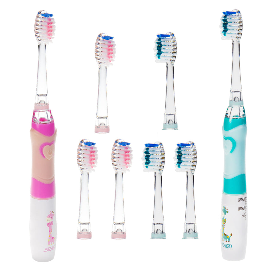 SEAGO dětský sonický zubní kartáček, růžový, 3 hroty, SG-977 Pink + SEAGO dětský sonický zubní kartáček, zelený, 3 hroty,SG-977 Green