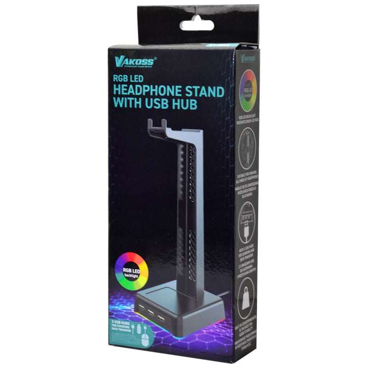 Stolní stojan pro sluchátka, 3xUSB rozbočovač, LED podsvícení, ST-1545