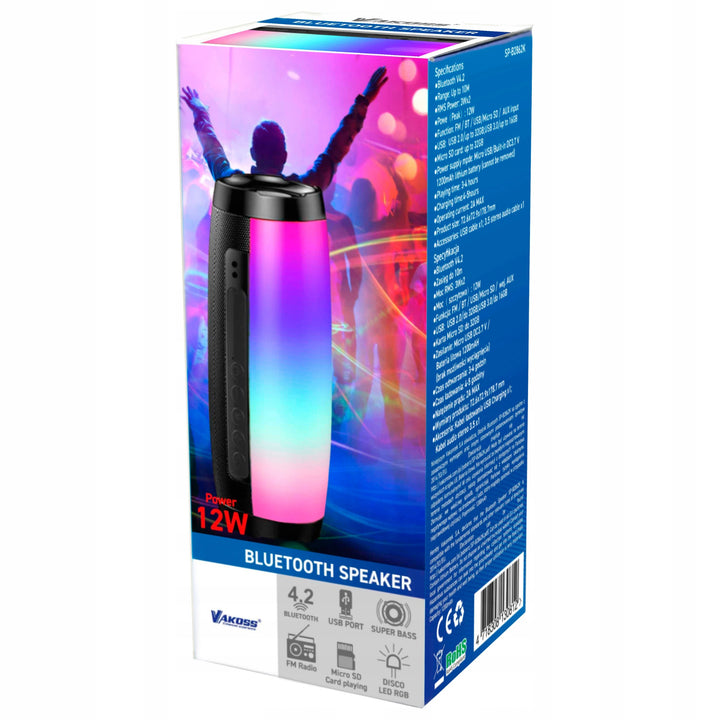 Vakoss Bezdrátový reproduktor, Bluetooth, SD, USB, AUX, FM rádio, podsvícení, SP-B2862K