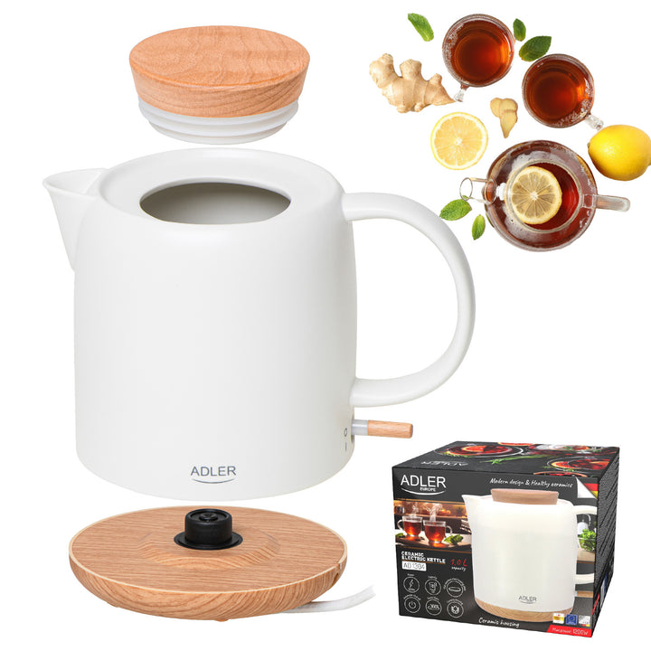Keramická rychlovarná konvice 1,0 l, 1200 W, ecru, Adler AD 1304