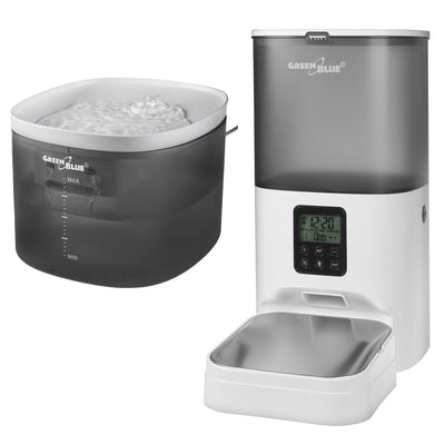 GreenBlue automatický dávkovač vody / napáječka pro zvířata, 3L, USB 5V1A, GB392 + GreenBlue automatický dávkovač krmiva pro zvířata, 6L, USB 5V1A, GB393