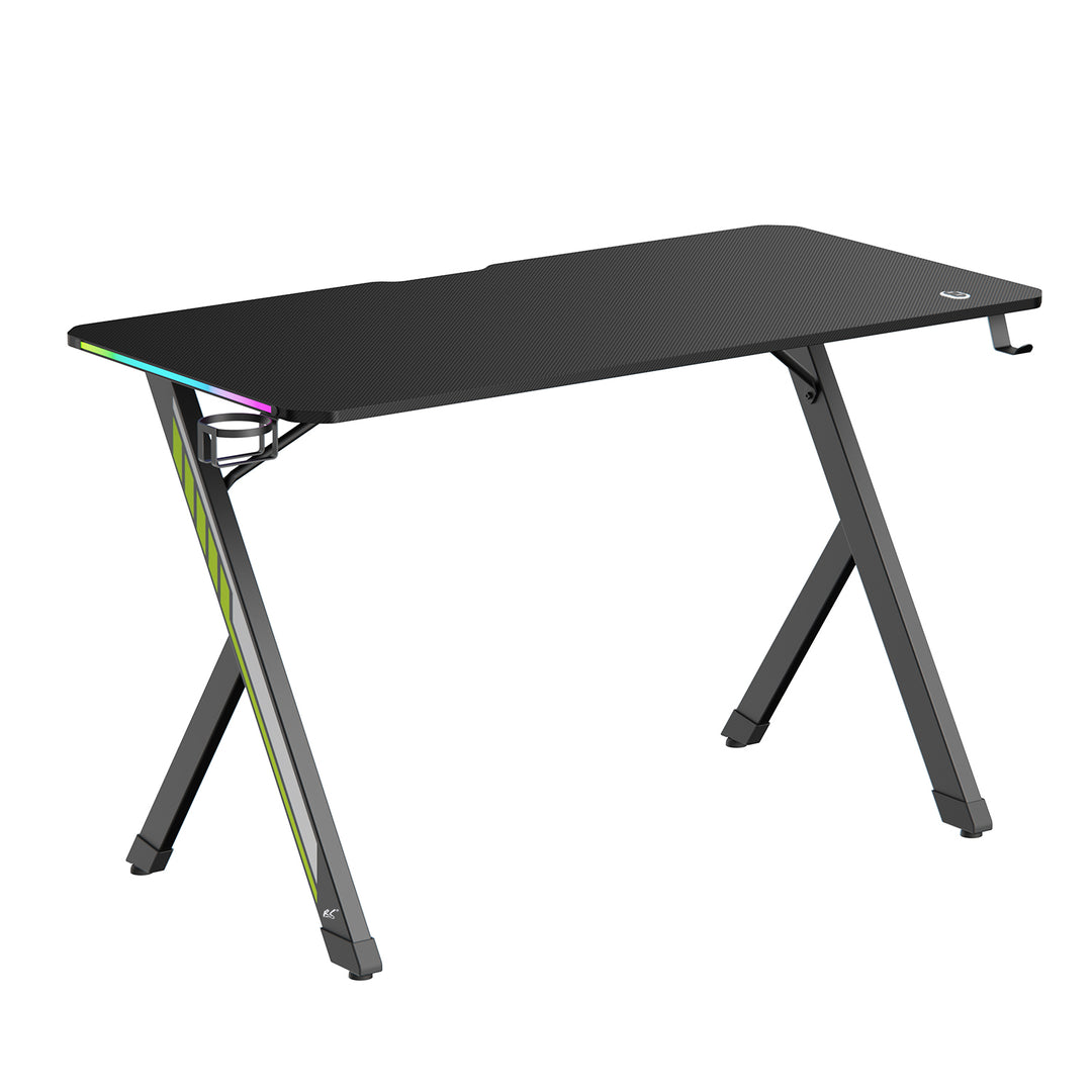 Herní stůl NanoRS, černý, s držákem na sluchátka a hrnek, podsvícení RGB, max. 75 kg, rozměry 1200x600x750 mm, RS102
