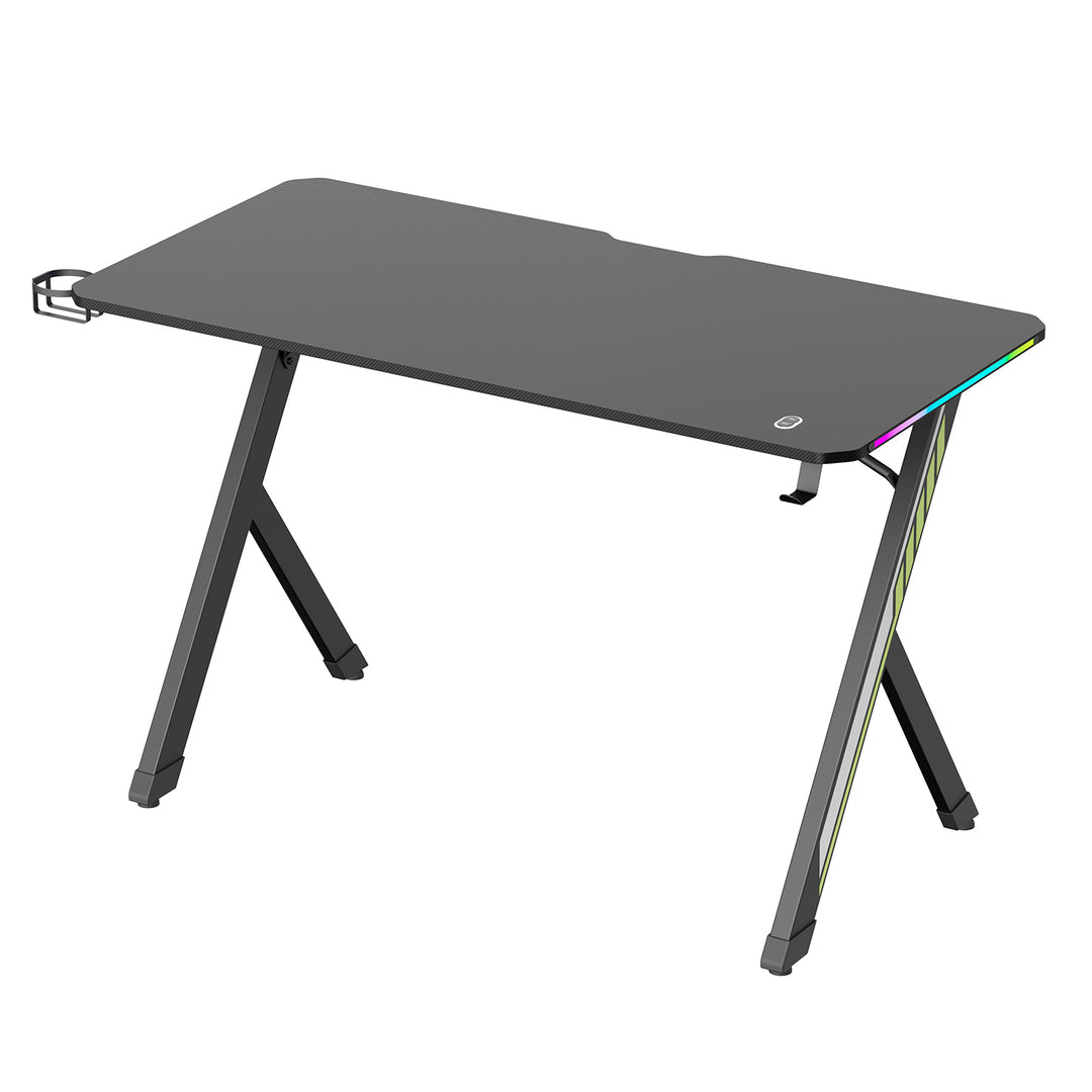 Herní stůl NanoRS, černý, s držákem na sluchátka a hrnek, podsvícení RGB, max. 75 kg, rozměry 1200x600x750 mm, RS102
