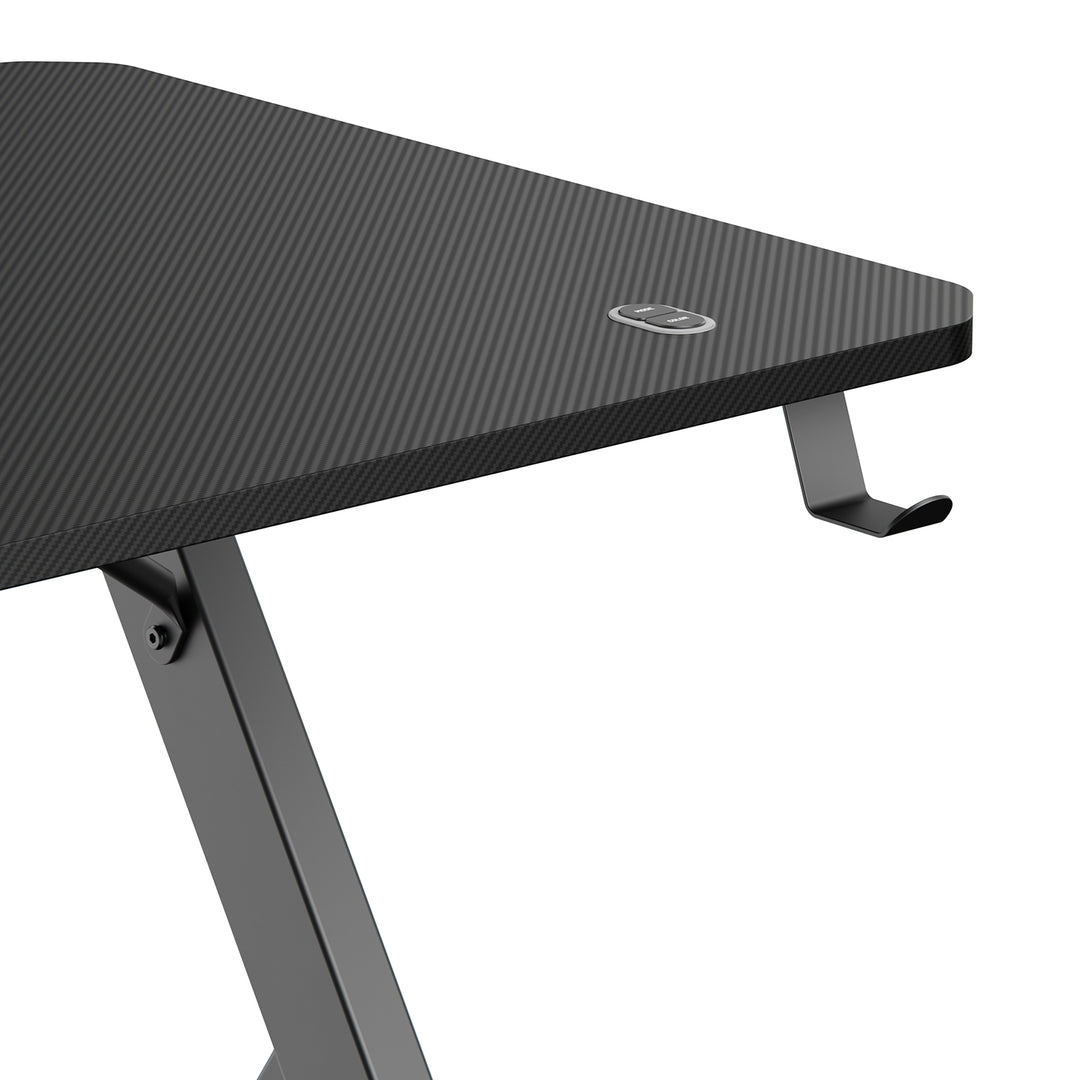 Herní stůl NanoRS, černý, s držákem na sluchátka a hrnek, podsvícení RGB, max. 75 kg, rozměry 1200x600x750 mm, RS102