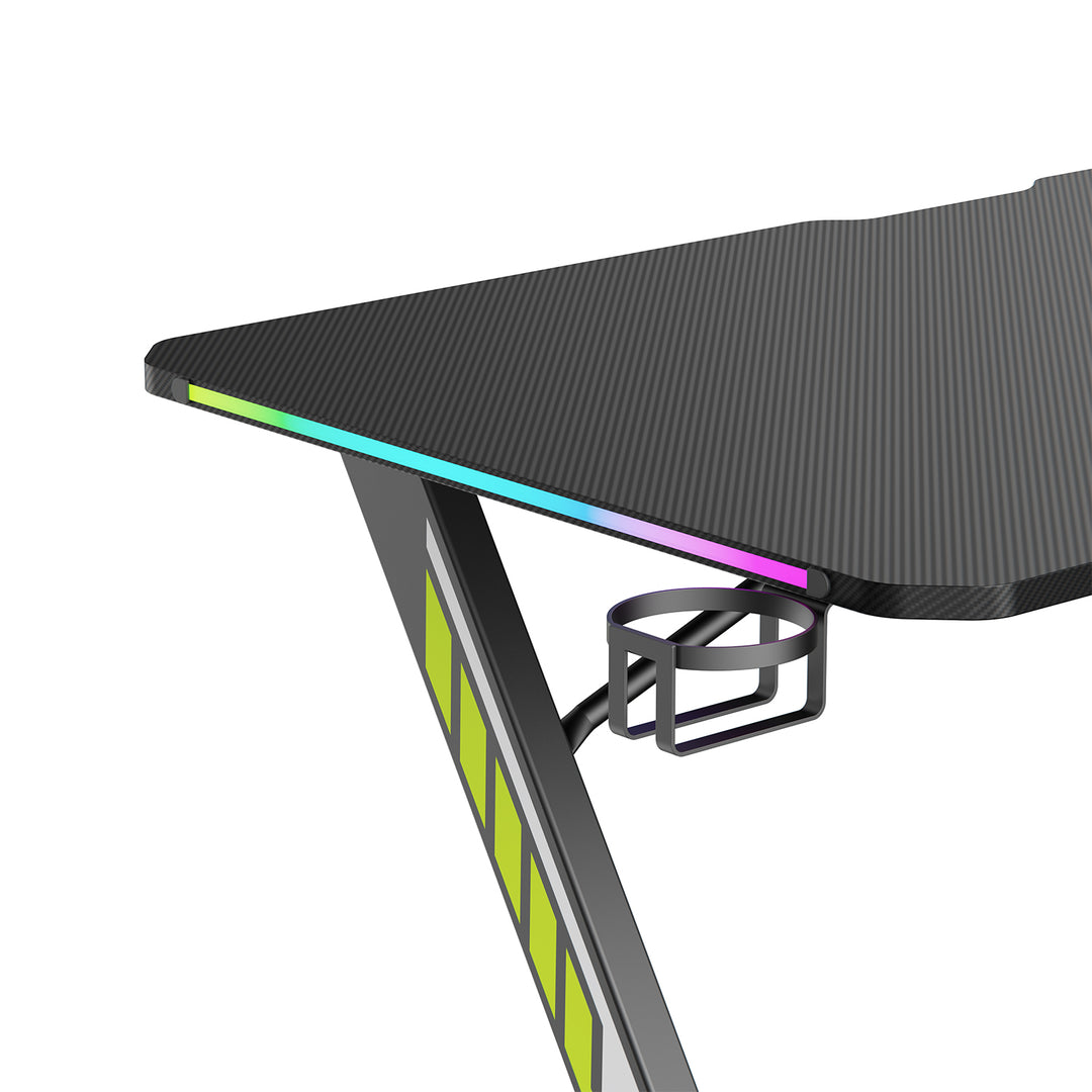 Herní stůl NanoRS, černý, s držákem na sluchátka a hrnek, podsvícení RGB, max. 75 kg, rozměry 1200x600x750 mm, RS102
