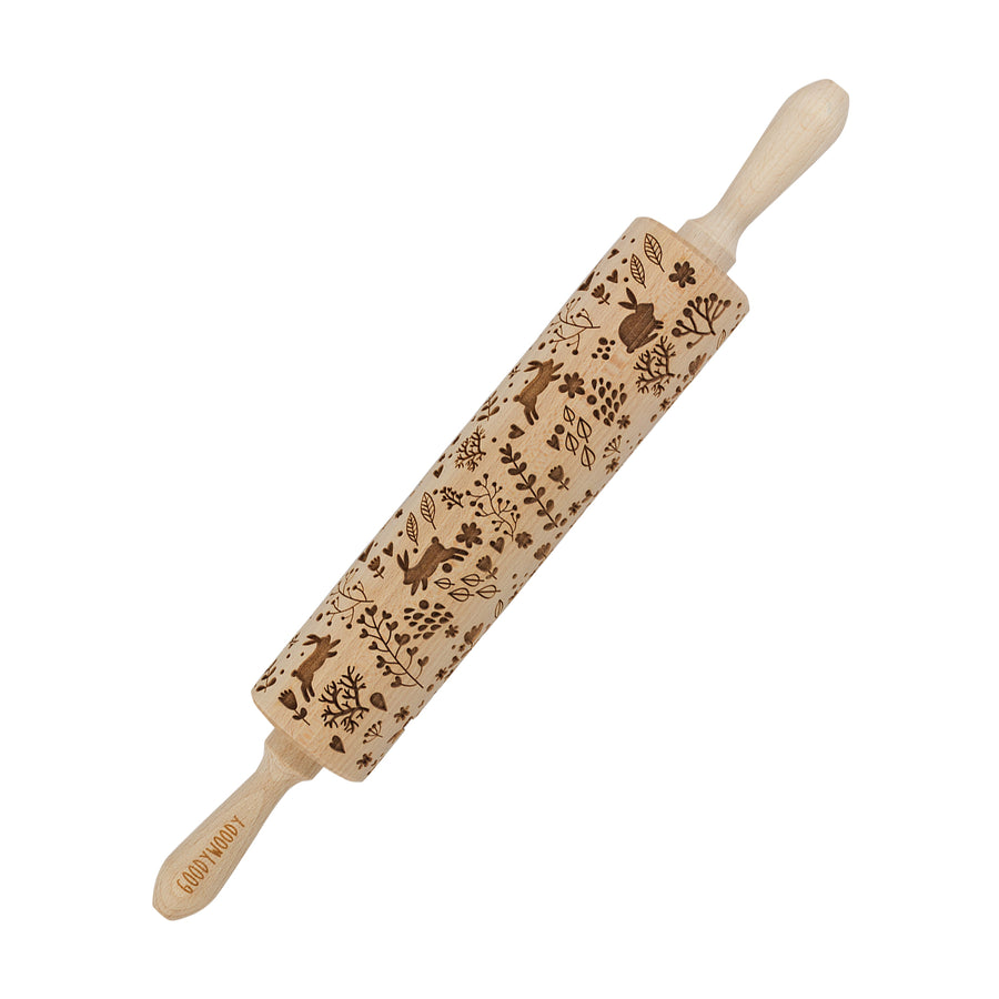 Gravírovaný váleček na dort Goody Woody, 46 cm, bukové dřevo, design zajíčka