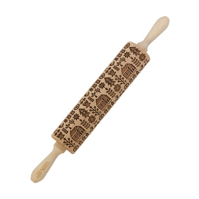 Gravírovaný váleček na dort Goody Woody, 46 cm, bukové dřevo, skandinávský dům