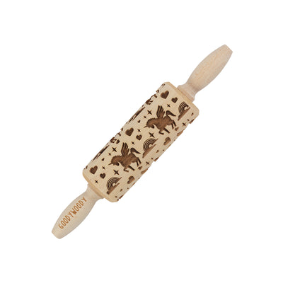 Gravírovaný váleček na dort Goody Woody, 23,5 cm, bukové dřevo, design jednorožce