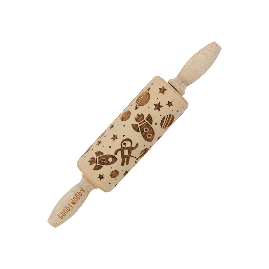 Gravírovaný váleček na dort Goody Woody, 23,5 cm, bukové dřevo, design kosmu