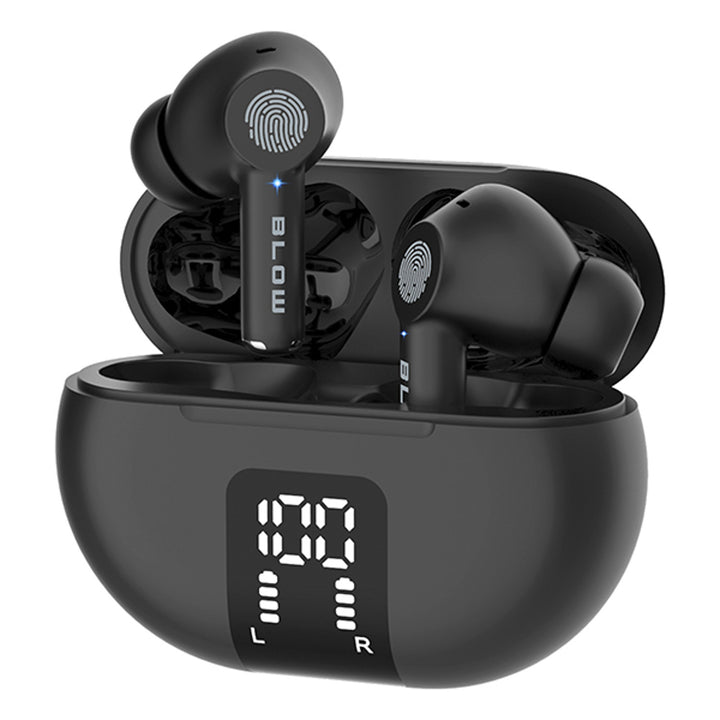 Bezdrátová sluchátka BLOW, Bluetooth 5.3, LED displej, systém ENC, PRO ENC BLACK