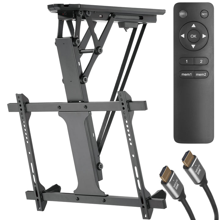 Elektrický stropní držák Maclean, max. VESA 600x400, pro šikmé stěny, dálkové ovládání, 32"-70", 35 kg, MC-880 + kabel Maclean HDMI 2.1a, 3 m, 8K HDR, MCTV-442