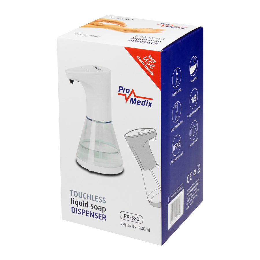 Automatický dávkovač Promedix, dávkovací nádoba na tekutá mýdla, dezinfekční kapaliny, 480 ml, 4xAA PR-530 + 4x baterie Varta Industrial LR6/AA R-06